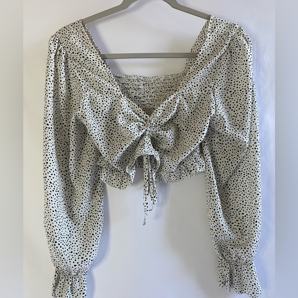 Black/white polkadot crop top size small.